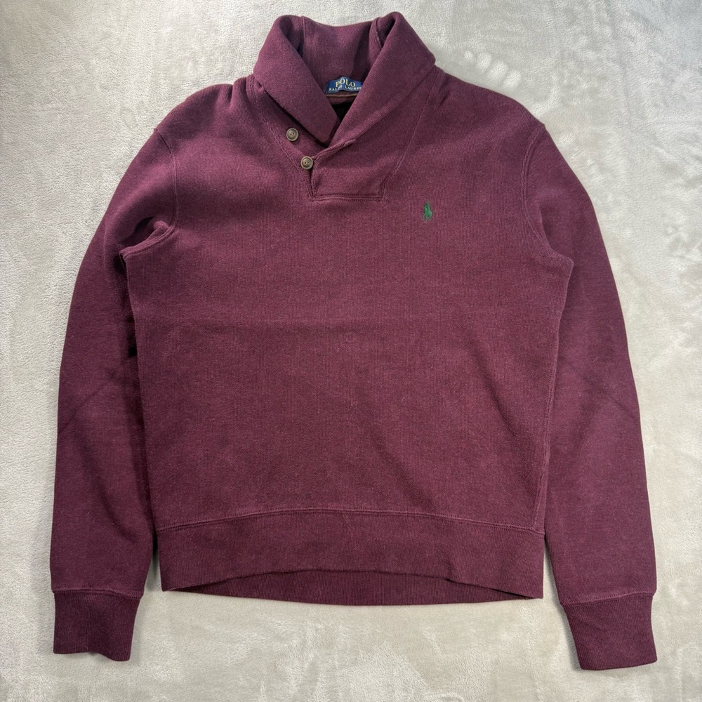 Polo Ralph Lauren Shawl Collar Pullover Sweater Men's Sz S Burgundy Green Pony